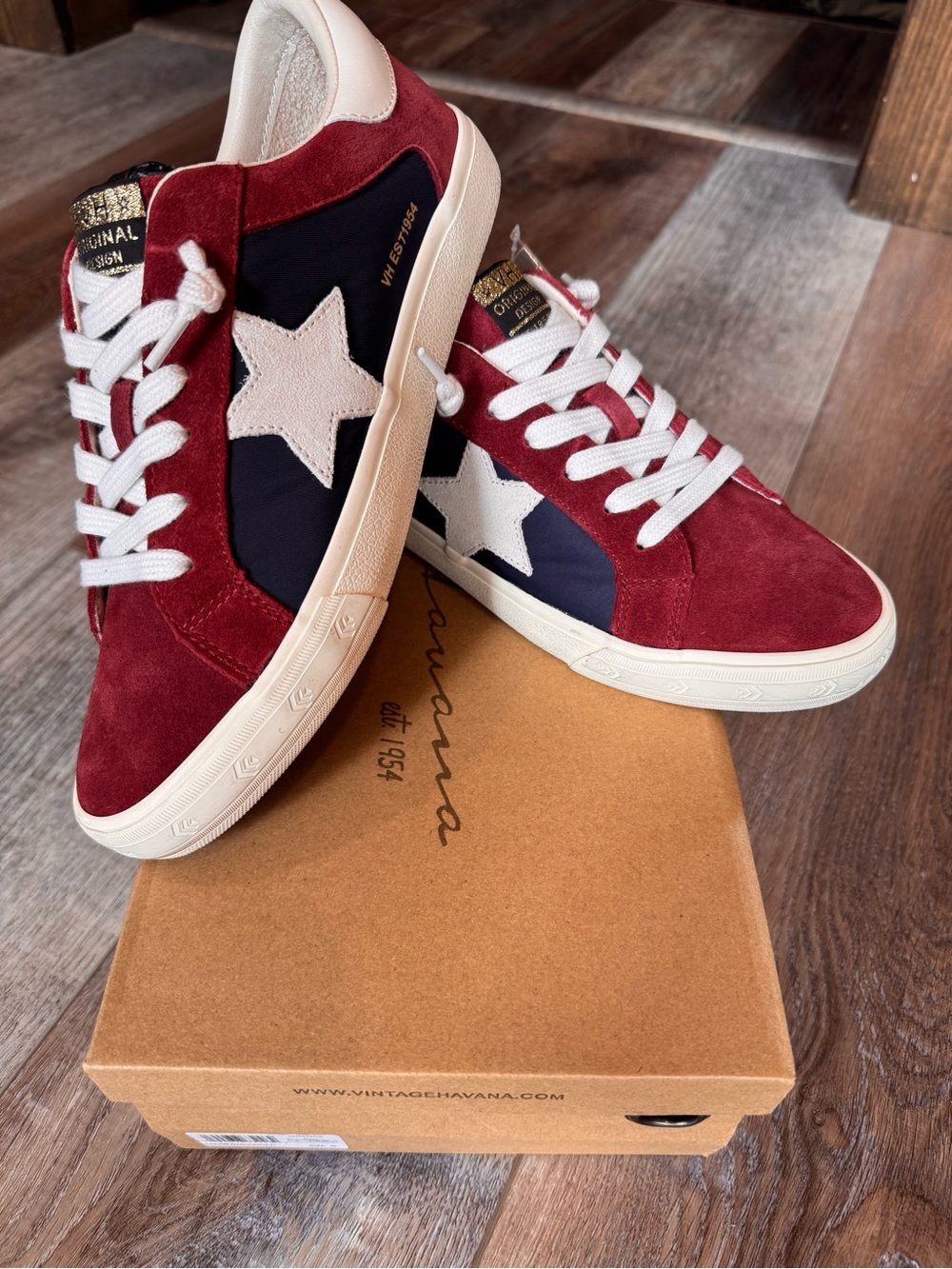 Vintage Havana Women's Burgundy Suede & Navy Star Sneakers